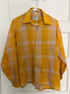 Van Heusen Mustard and Tan Plaid Casual Button-Down Shirt